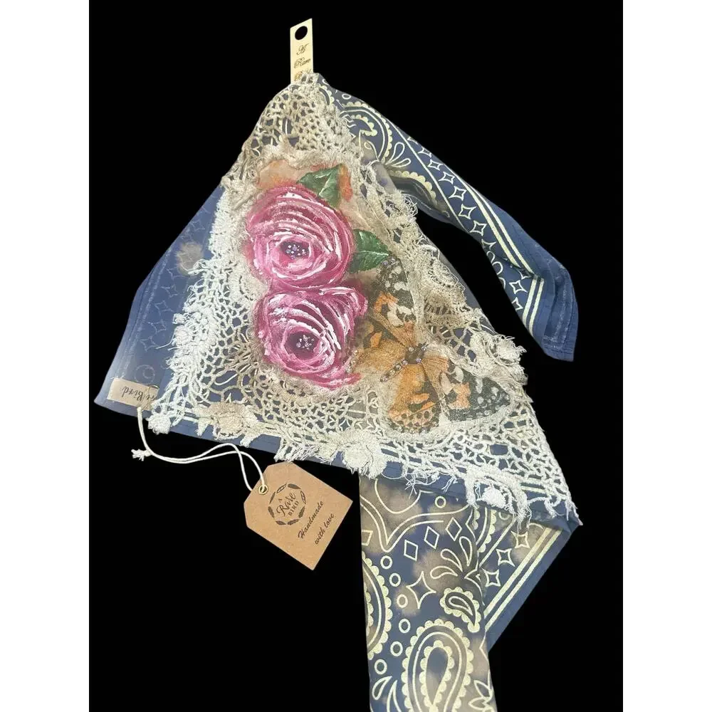 Navy Vintage Look Hand Painted Bandana